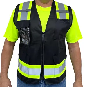 Surveyor Black Two Tones Safety Vest with Multi-Pocket Tool & Photo ID Holder 807 for Surveyors and Workers
