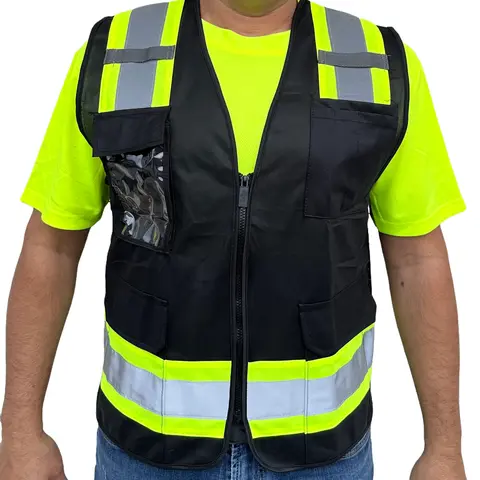 Surveyor Black Two Tones Safety Vest with Multi-Pocket Tool & Photo ID Holder 807 for Surveyors and Workers