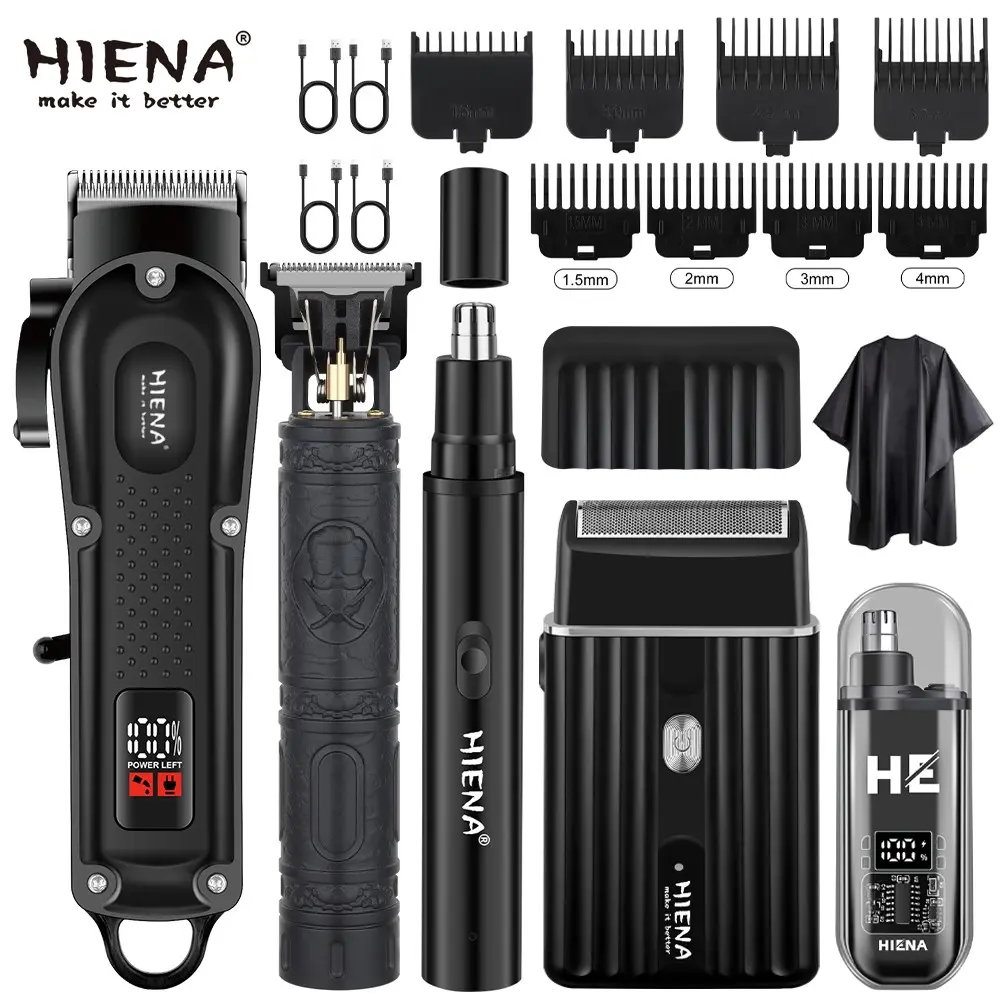 5-piece set, men's professional hair and beard care kit, cordless hair clipper with LED display, USB rechargeable precision trimming kit, suitable for hairdressing and salons, perfect gift, Cordless Barber Kit, Cordless Trimmers Kit