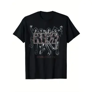 180 Cotton Golf Gift T-Shirt For Men and Women Vintage KISS 1973 Tour Graphic Tee Official Band Merchandise For Rock Fans Soft Retro Shirt With Bold Logo Perfect For Concerts And Casual Wear