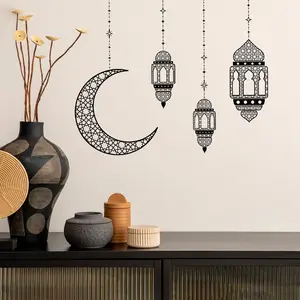 Ramadan Wall Sticker, 1 Count Moon & Lantern Pattern Wall Decal, Eid Decorations, Wall Art Decorative Sticker for Home Living Room Bedroom, Ornaments