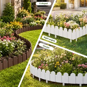 10/20pcs Plastic Garden Fence- Decorative Garden Fence, Wood-Grain Design Decorative Lawn Edging Set for Garden Flower Bed Border Or Pathway Delineationm, Lawn Edging Tool, Stoneeffect Design