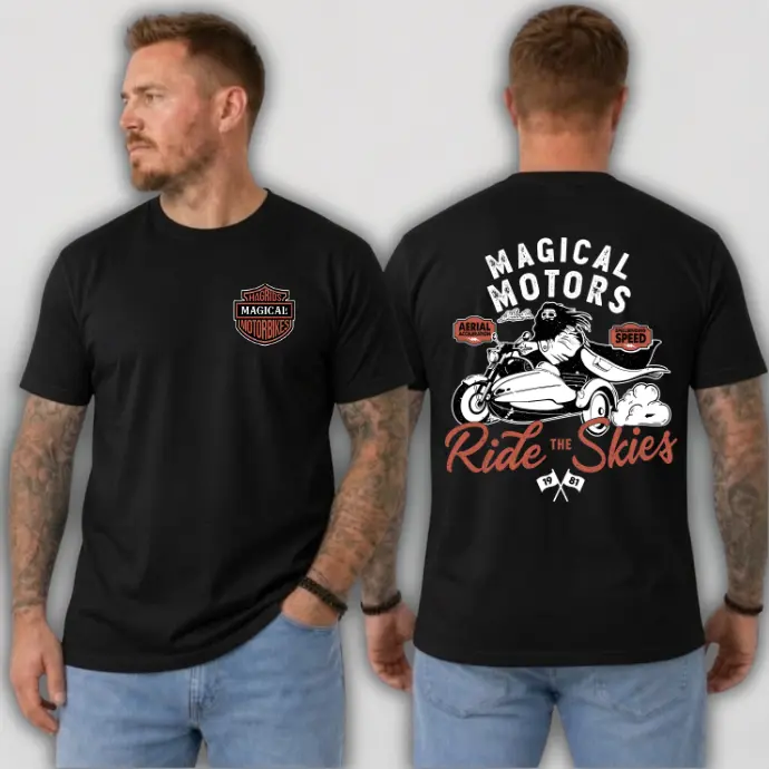 Women's Fitted Short-Sleeve Casual Street Wear Top - Hagrid's Magical Motorbikes Graphic Tee, Ride Magical Creatures Fantasy Motorbike Shirt, Retro Adventure Unisex Vintage Cotton T-Shirt, Made in USA, Sweatshirt, Menswear