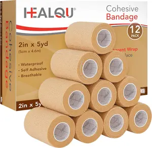 Self Adhesive Bandage Wrap, 12 Rolls 2in x 5yd Cohesive Tape, Elastic Self-Adherent Wrap for Sports, Wrist & Ankle Support, Vet Wrap for Dogs