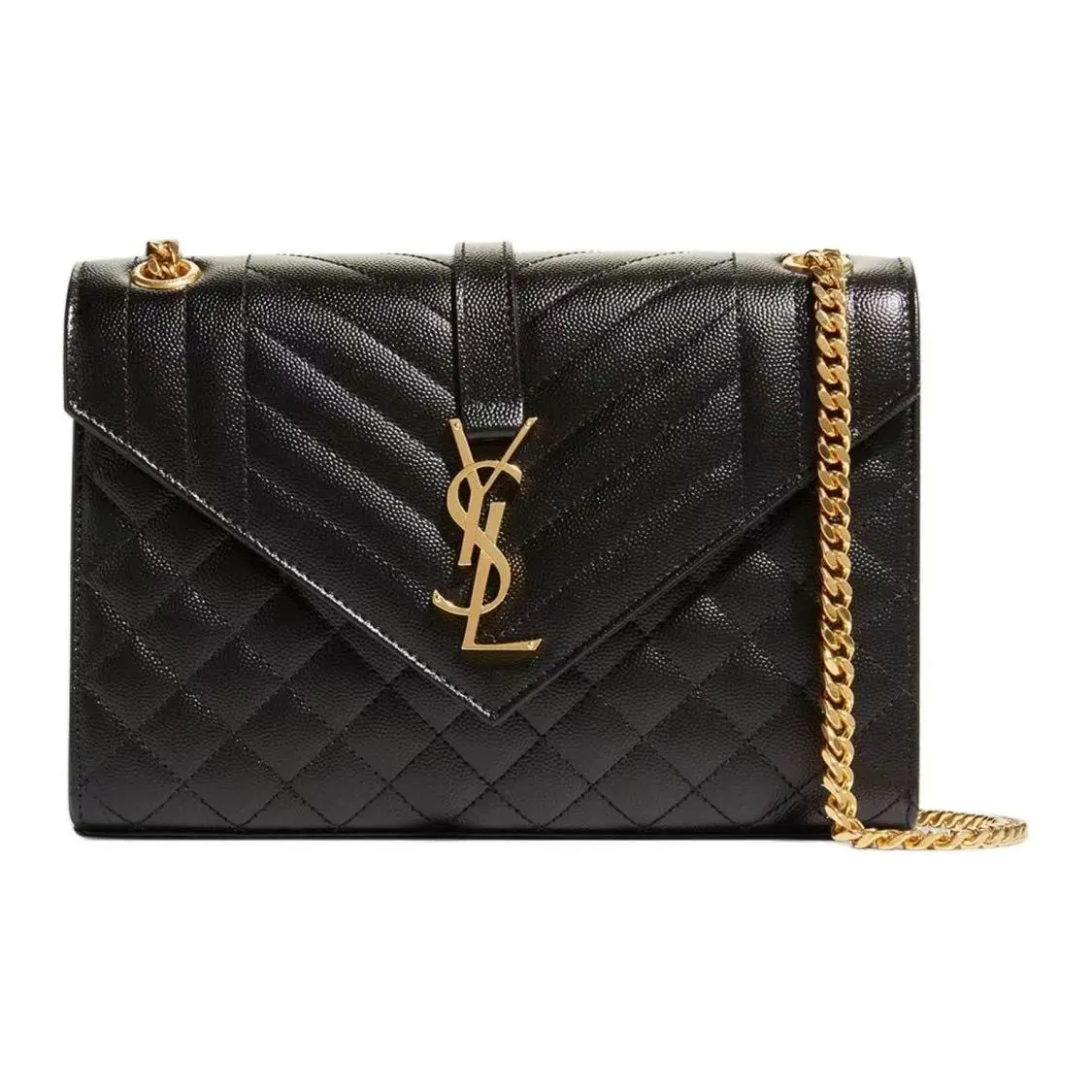 Pre-owned Yves Saint Laurent leather Shoulder Bags Saint Laurent Ysl Envelope Black Grain Envelope Shoulder Crossbody Bag With Gold Logo Hardware For Women