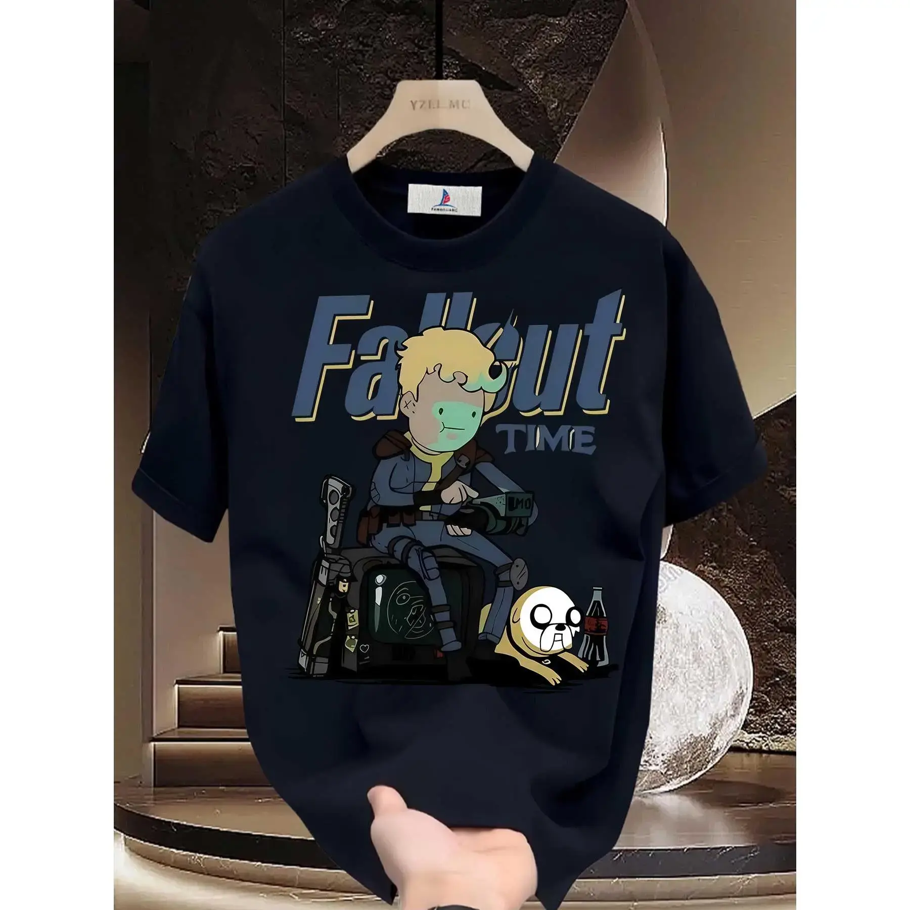 Men's 180g Fallout Graphic T-Shirt, Loose Casual Short-Sleeve Streetwear Top with Round Neck, Gift for Game Fans