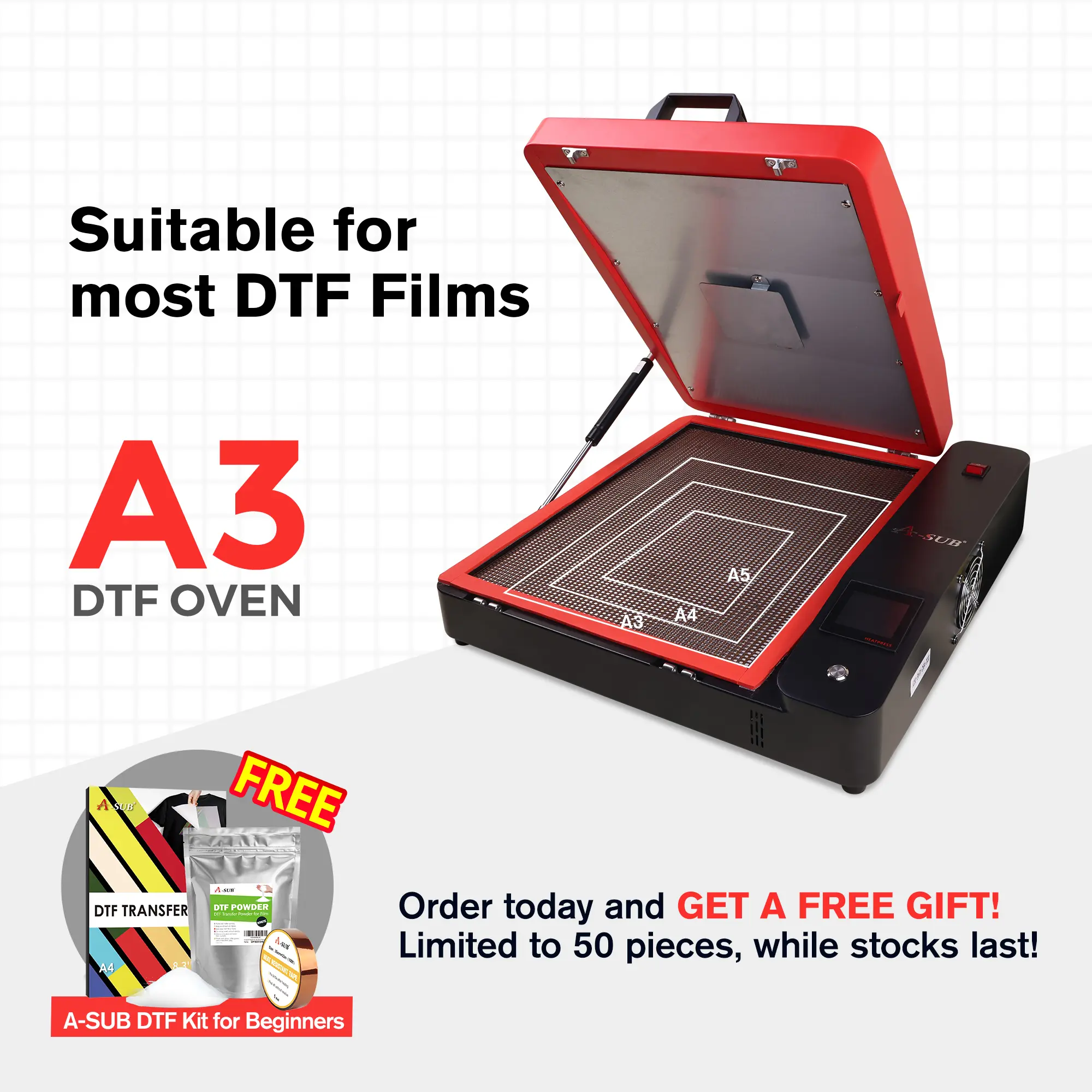DTF Powder Curing Oven(A3/A4) Upgrade A280-Red DTF Powder Curing Oven(A3/A4) Upgrade A280-Red