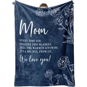 Gifts for Mom Christmas, Mom Birthday Gifts Flannel Blanket, Moms Gift for Women from Daughter Son, We Love You Present for Mother Mommy Mothers Day Blue