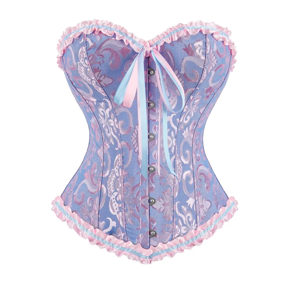 Women's Lace Up Boned Overbust Corset Top Bustier Lingerie Bodyshaper Top Halloween Costumes Shapewear Gothic Party Outfit Floral Blue Witchy Clothing 819AJ-D2 Fish Print Top