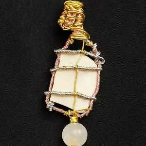 Luna Clarity Talisman Pendant Handcrafted Moonstone & Clear Quartz Wire Wrapped Gold Copper Silver Energy Cleansing Healing Energy