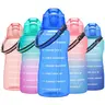 BPA-Free Reusable Polypropylene (PP) Sports Water Bottle - 2200ML (64oz), 1 to 1.9L, Leak-Proof, Wide Mouth, Time Marker, With-Straw, Motivational Quote, Gym/Office Ready, Unisex Adults Hydration Bottle