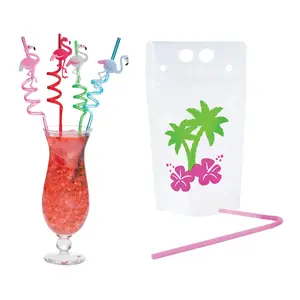 16 oz. Luau Plastic Drink Pouches & Silly Straws Kit - 74 Pc.