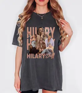 Hilary Duff Shirt Lucky Me Tour Merchandise Vintage Concert Tee, Design Rose Gold Lettering Graphic Celebrity, Fan Gift Music Lover Retro