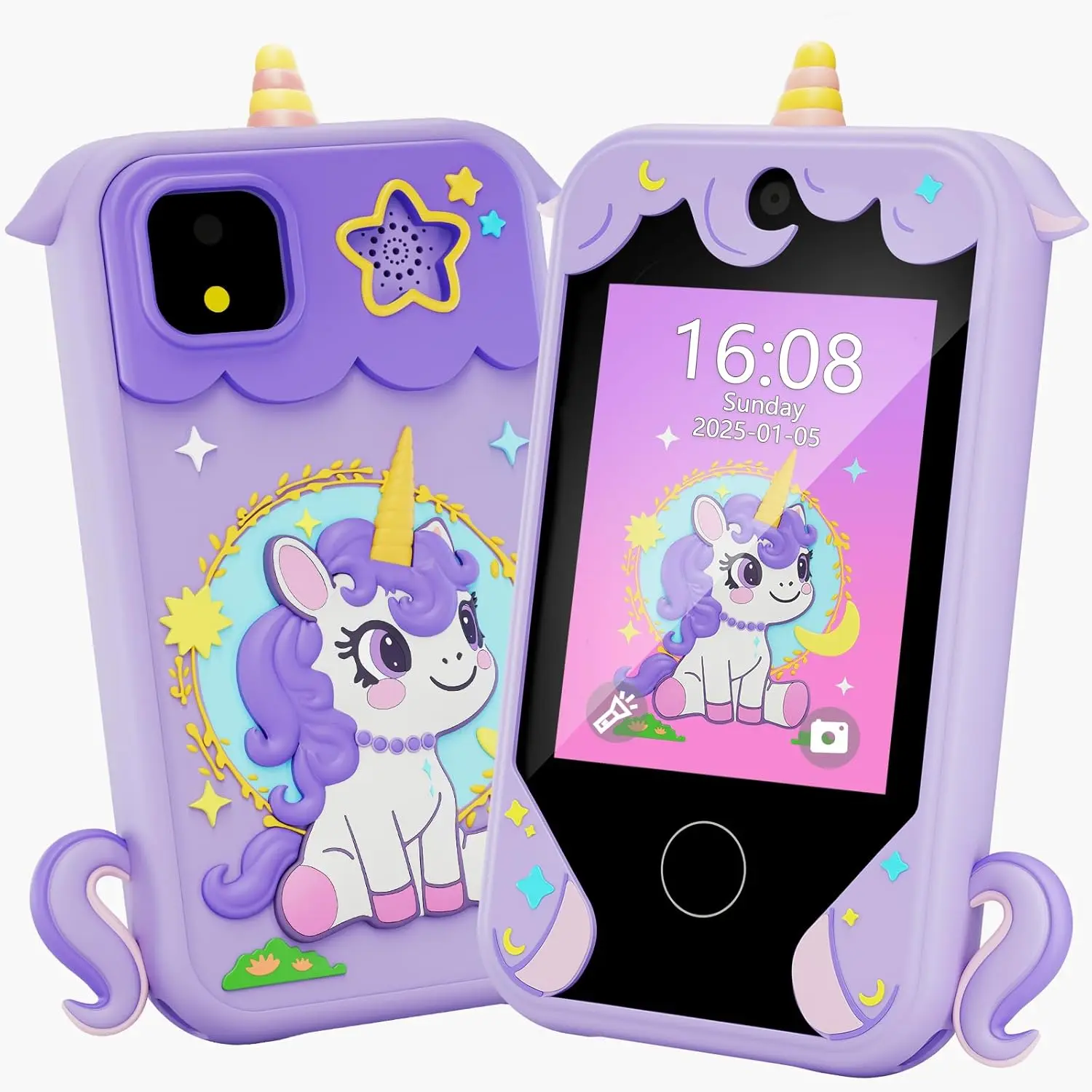Halloween Fall Gift Kids Phone for Girl Toys, Christmas Birthday Gifts for Age 3-10 Year Old Girls Boys Toys, Kids Toddler Smart Phone, Detective Educational Learning Toys with 2.8" Touchscreen, Music Video Game (Purple)
