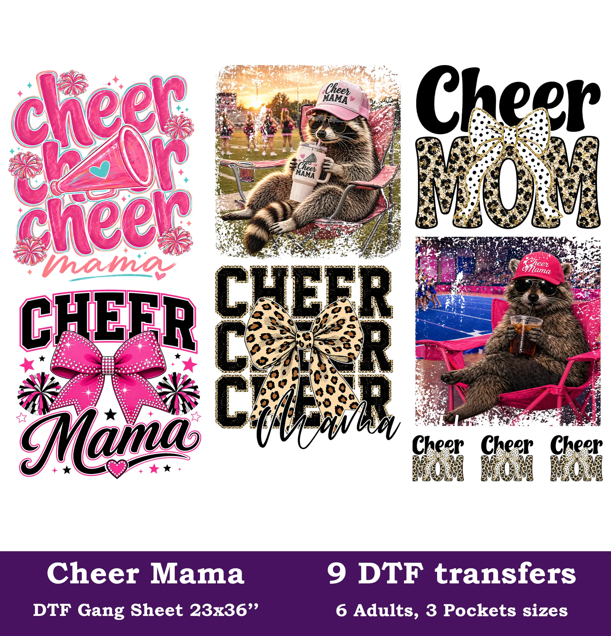 Cheer Mama DTF Gang Sheet, 23x36 in. Heat transfers