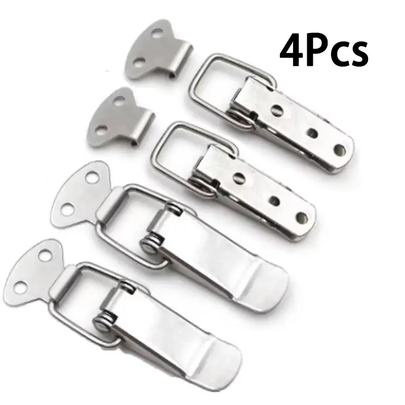 4pcs Stainless Steel Cabinet Box Spring Loaded Latch Lock Hardware, Sturdy Secure Lock, Toggle Clip Buckle Lock for Boxes, Gift Boxes, Handbags