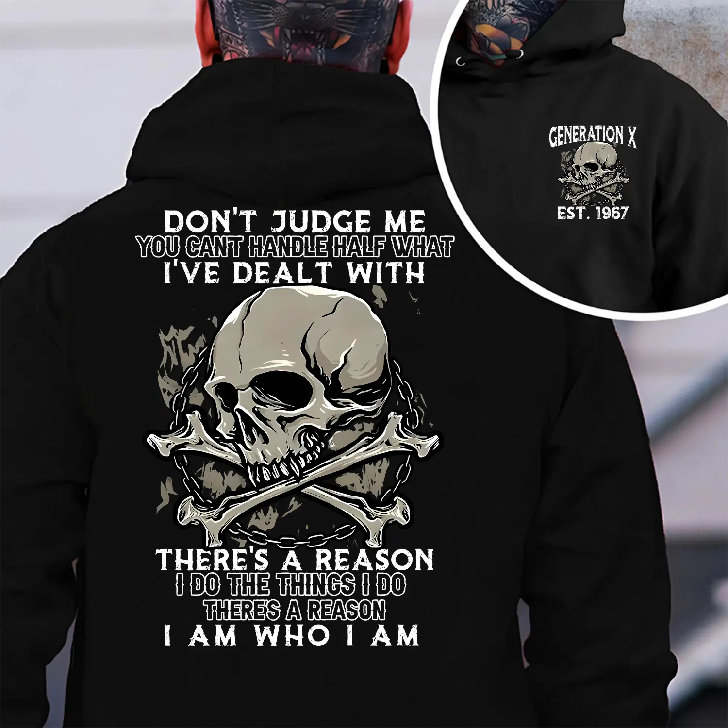 Customize Year Badass Generation Hoodie, Don’t Judge Me Skull Hoodie, Retro Streetwear Style Top, Unisex Crewneck Graphic Tee