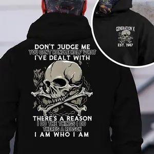 Customize Year Badass Generation Hoodie, Don’t Judge Me Skull Hoodie, Retro Streetwear Style Top, Unisex Crewneck Graphic Tee