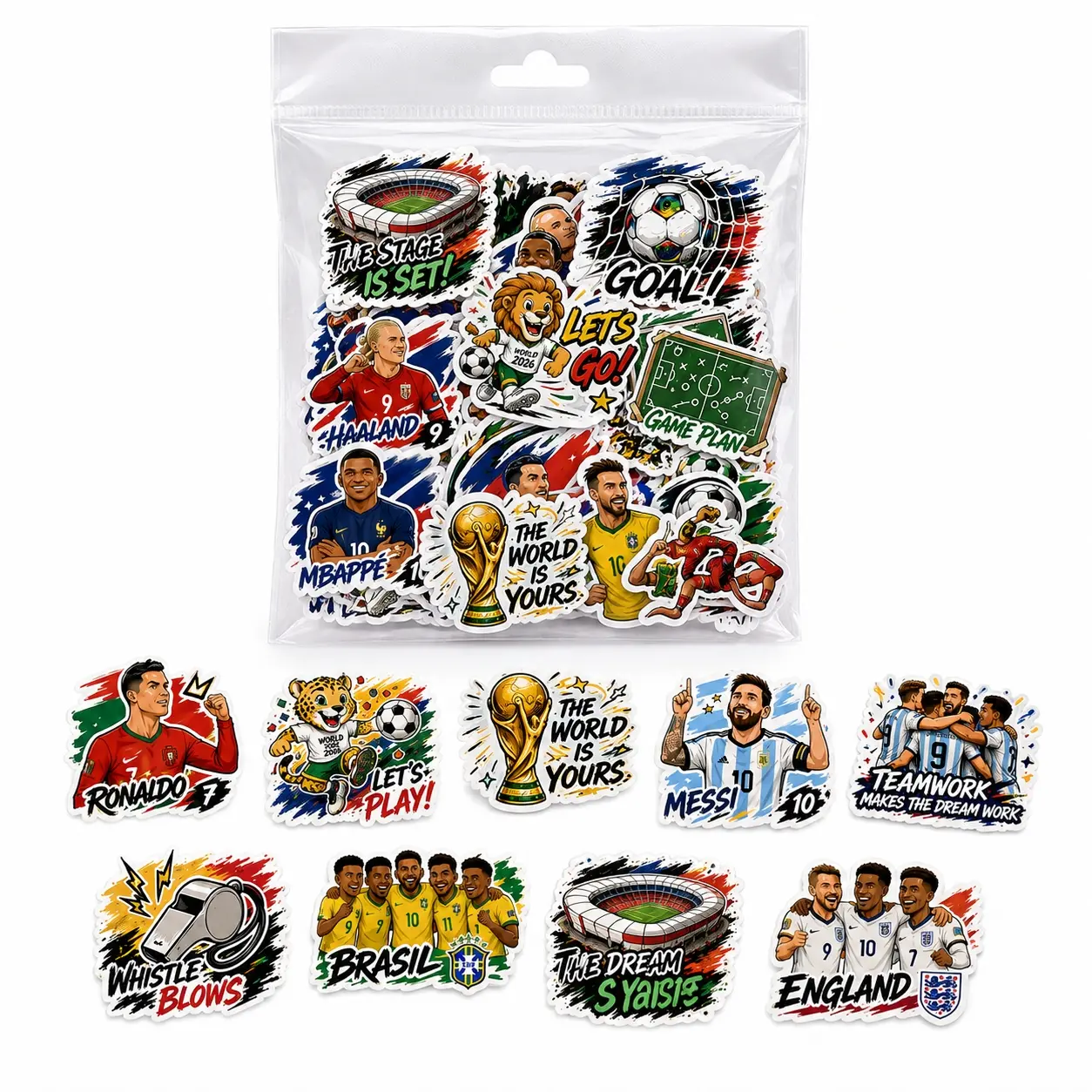 45 Pcs Assorted Soccer Stickers - DIY Decoration for Soccer Fans, Laptop, Lockers, Water Bottle - Toys & Hobbies Scrapbooking Party Favors, Sports Parties