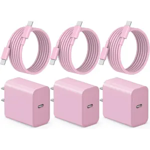 SANPRIO 3-Pack 20W Fast Charging PD20W Type C Charger with 10Ft USB C Cable for iPhone 16/15 Compatible with 2021 iPad Pro Smartphones Cellphones Electronic