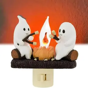 Ghost Campfire Flickering Night Light Indoor Figurine Lamps Halloween Night Light Halloween Decoration Halloween Gifts Campfire Night Light Plug into Wall