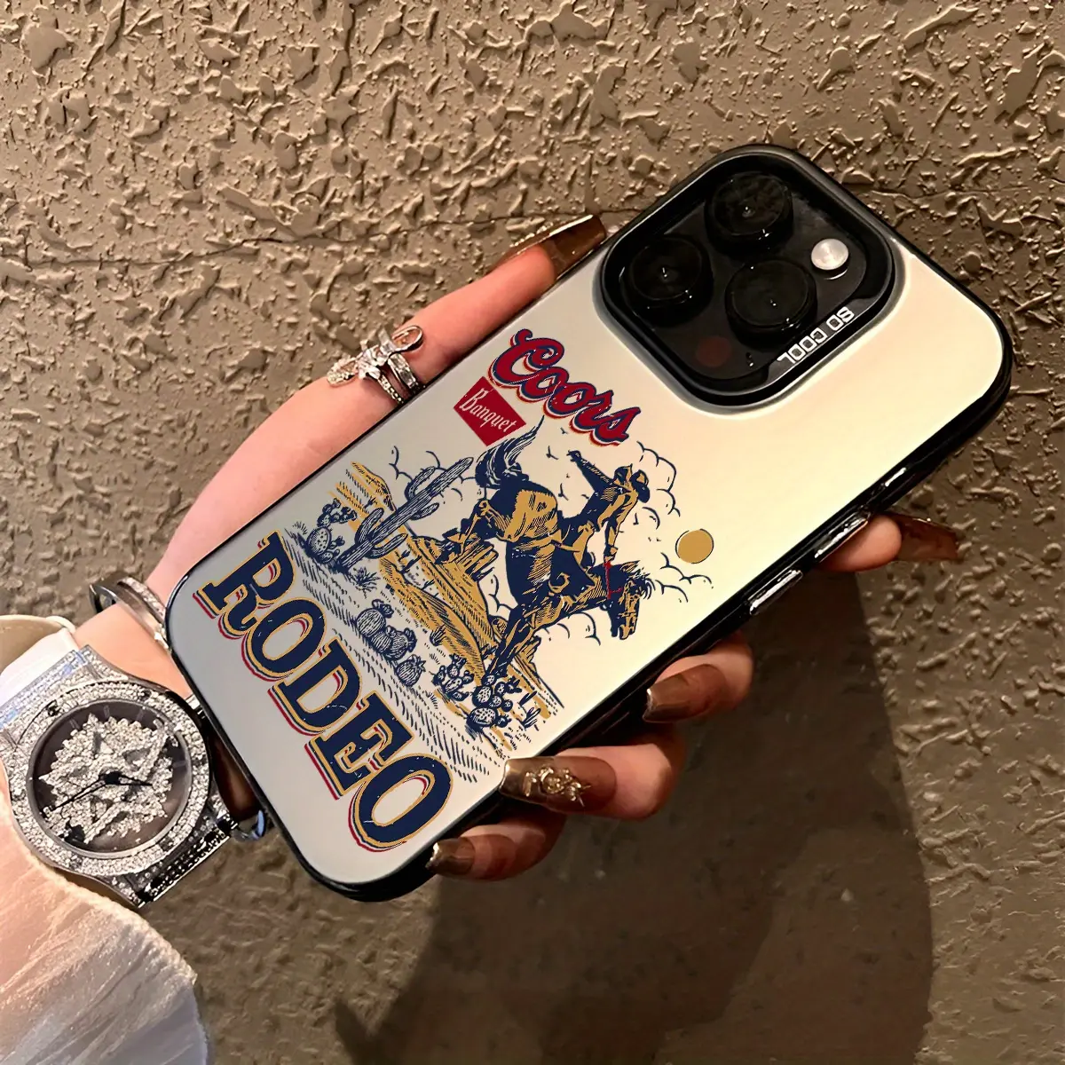 Stylish Western Culture Cowboy Rodeo Pattern Phone Case for iPhone 17 16 15 14 Pro Max 13 12 11 XR XS Air Plus Shockproof Non Slip Military-Grade Protection Silicone Cover Decal Sticker Vintage Durable, Casing, Accessories, Smartphone, Handheld
