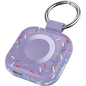 X-CGR10   Portable Wireless Charger for Apple Watch Series 10/9/8/UItra/7/6/5/4/3/2/SE/Nike,Compact Travel Purse Essentials Magnetic iWatch Charger 1200mAh Extra Power Bank Keychain Style (Purple Colorful)