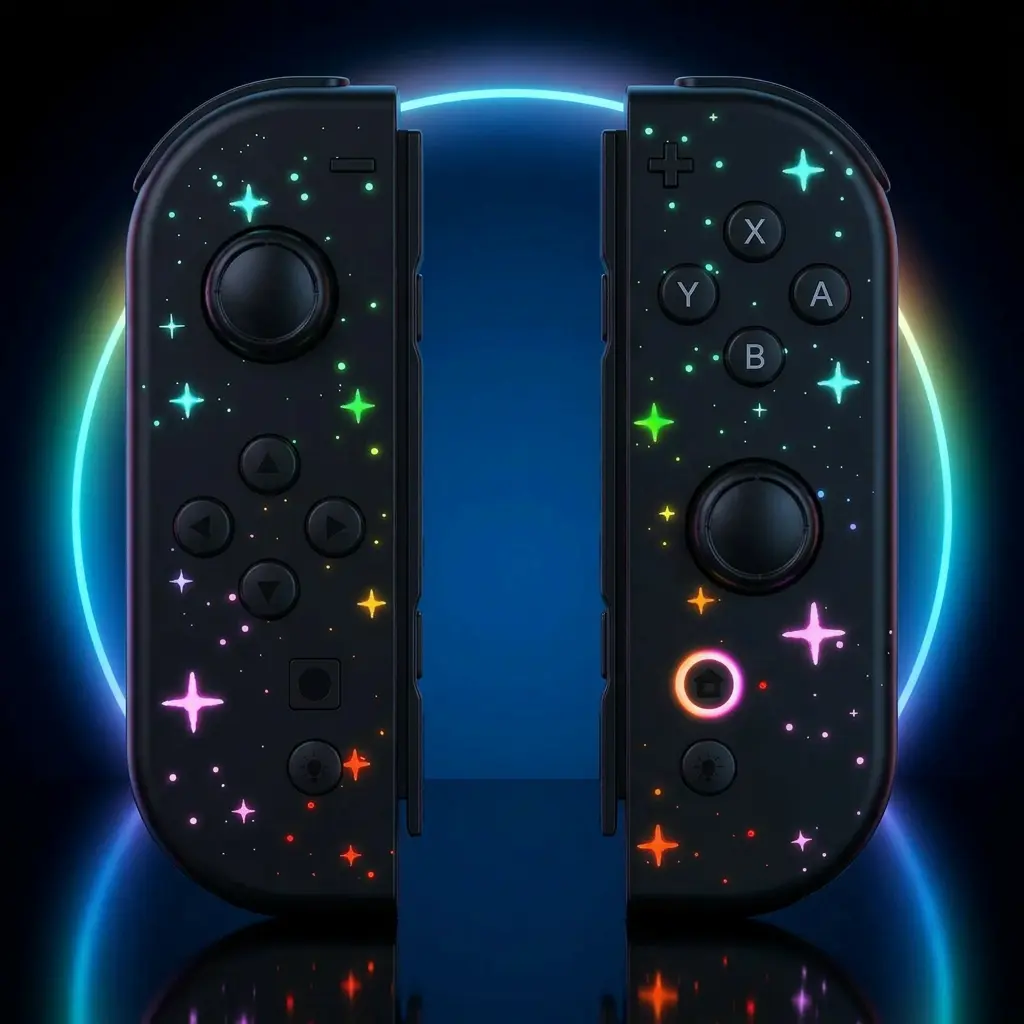 FLIRESY Wireless Joypad L/R Switch Case - Starlight RGB LED Color-Changing Gaming Controller, Ergonomic Joystick with Convenient Functions for Console, Smartphone Gaming Accessory Gift