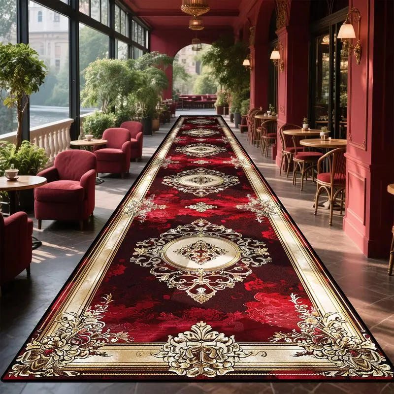 1pc Golden Diamond Velvet  Red Luxurious Beautiful Exquisite Long Strip Carpet, Opulent Exquisite High-End Elegant Luxurious Rectangular Velvet Carpet, Practical Easy-Clean Machine-Washable Special Carpet, Suitable for Hotels