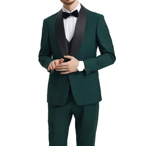Men's Slim-Fit Emerald Green Tuxedo with Black Satin Lapel