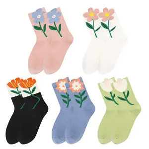 5 Pairs Floral Cute Socks for Women- Crew Crazy Cotton Socks Cute Womenswear Fits Comfort