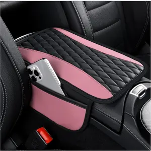 Patchwork Leather Center Console Covers for ,Upgraded Arm Rest Cover for  with Side Storage Pocket for  Seat Organizer,Middle Console Cover Stylish  Decoration (Pink)