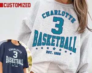 Customized Charlotte Hornet Crewneck Sweatshirt T-shirt Hornets Sweater Hornets T-shirt Vintage Charlotte Basketball Fan Shirt