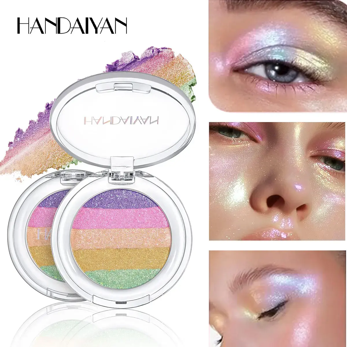 5-Color Rainbow Highlighter Palette - 30ml Beauty Cosmetic, Buildable Smooth Shimmering Eye Highlighter, Long-Lasting Multichrome Rainbow Hues, Dewy Fantasy-Inspired Looks for Face & Eyes