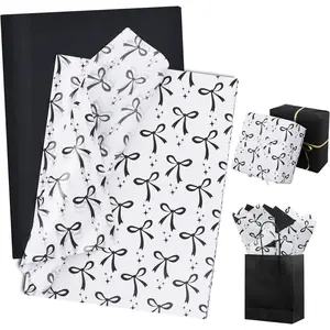 Black Bow Tissue Paper,Wrapping Tissue Paper for  Bags, 14 x 20 Inch  Wrap for Graduation Mother's Day Birthday Wedding Valentines DIY Crafts -60 Sheets