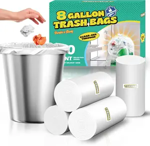 120 Count Heavy Duty 8 Gallon Trash Bags, Clear Unscented Garbage Bags for Home, Kitchen & Bathroom
