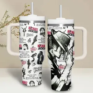 Michael Jackson 2026 Edition King of Pop 40oz Water Bottle Large Reusable Food Grade Stainless Steel Tumbler Leak Proof Stylish Moonwalk Collage Typography Birthday Holiday Gift for Fans Teens Perfect for Office Home School Travel