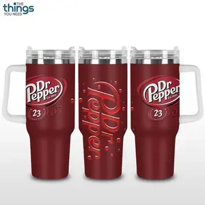 Red Dr Pepper 23 Tumbler 40oz & 20oz, Insulated Stainless Steel Travel Mug with Handle & Lid, Double Wall Vacuum Cup, Humor Meme Aesthetic Gift, Water Bottle, Daily Use