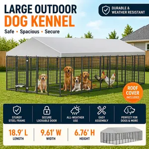 Large Outdoor Dog Kennel, Metal Dog Run Enclosure, Heavy-Duty Pet Pen Animal Hutch Fence with Waterproof Roof Cover, 18.9'L x 9.61'W x 6.76'H patio furniture