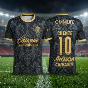Print Full Chivas Black Soccer Jersey, Blue Fan Version, Short Sleeve, Quick-Dry Football Shirt, Liga MX Fans Jersey