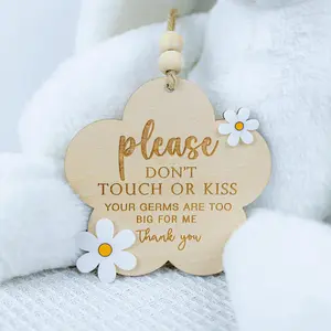 Do Not Touch Baby Sign No Kissing Wood Board Cute Hanging Stroller Tag for Newborns