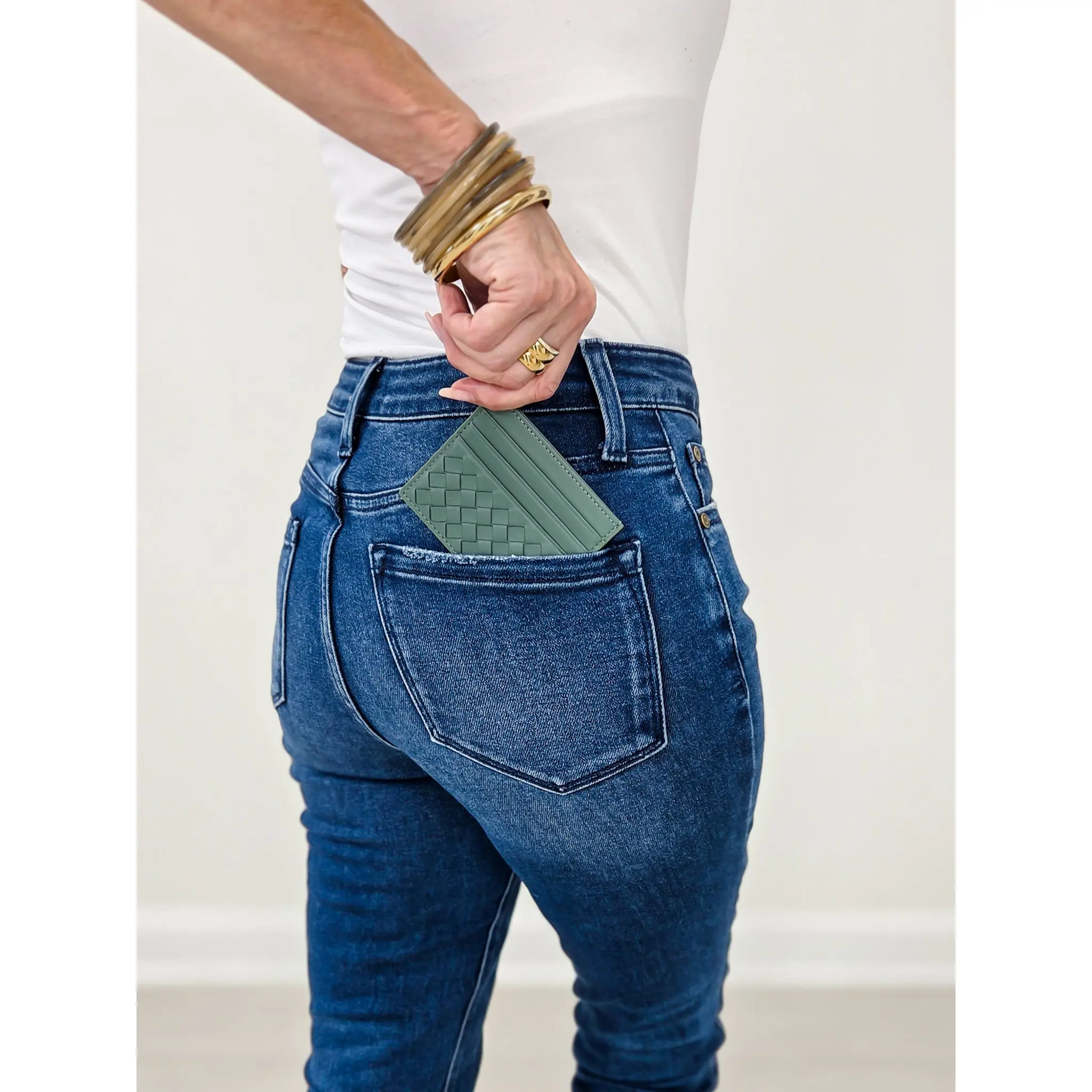 Leather Woven Credit Card Wallet -Green