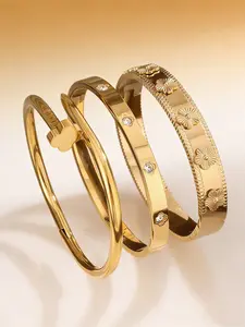 1/3 Pcs 18K Gold-Plated Stainless Steel High Quality Bracelet, Elegant Stainless Steel Cuff Bracelet, Geometric Rhinestone Design, Boho Style, Ideal for All Seasons, Versatile Jewelry Accessory, Fashion Bracelets