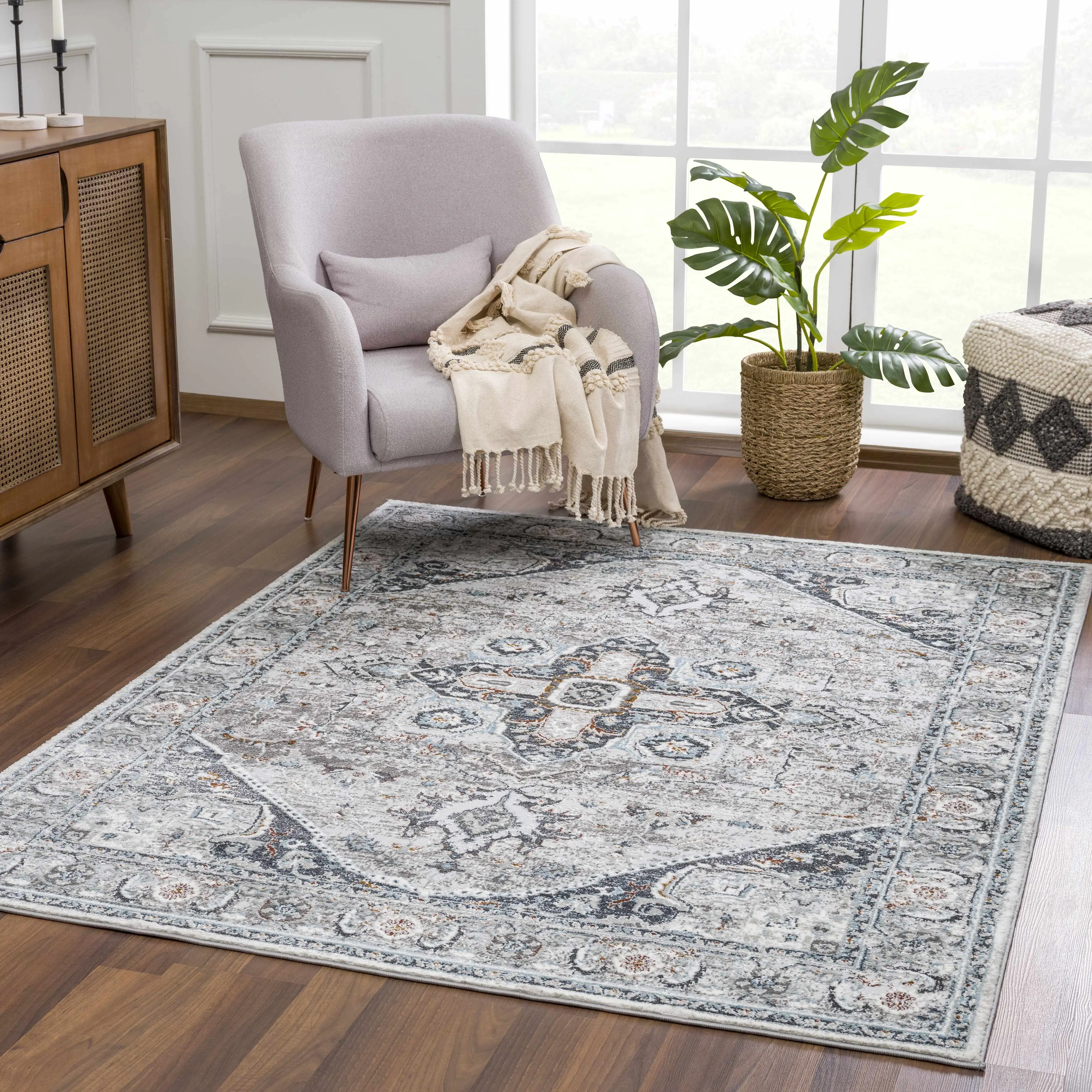 Liverpool Gray & Blue Decorative Area Rug - Clearance, Household Textile Carpet