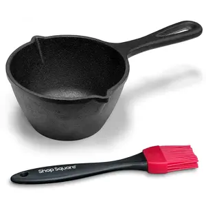 Small Cast Iron Basting Pot with Silicone BBQ Brush – Cast Iron Saucepan for Grilling, Smoking, and BBQ Accessories, 15 Oz