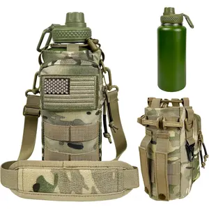 32 oz Vacuum Seal Stainless Steel Insulated Water Bottle - Military Green Metal Jug, Camo Sleeve Included, for Gym, Hiking