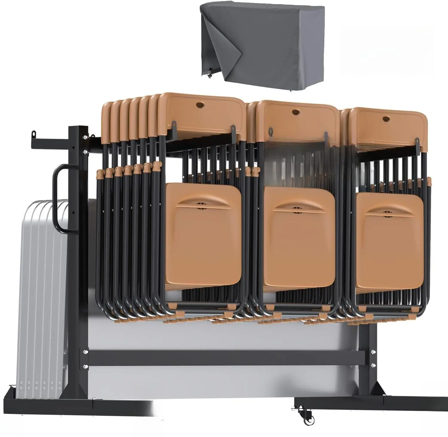 Folding Chair Rack, Heavy Duty 540LBS Weight Capacity Chair Cart for 42 Chairs or 12 Tables, Folding Chair Dolly Storage Rack with Swivel Wheels, Holder and Weatherproof Cover
