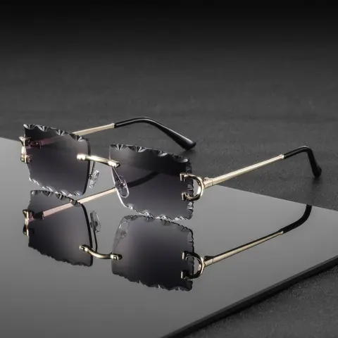 Men's Metal Frame Geometric Pattern Lenses Square Rimless Fashionable Frames Sunglasses, High-End Luxurious Style, Daily Commute Photography Decor