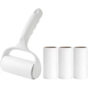Flat Surface T-Handle Lint Roller for Pet Hair, Extra Sticky Lint Remover for Couch & Clothes, Daisy White with 4 Sticky Rolls