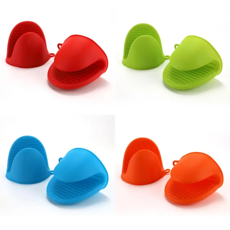 4-Pair Soft and Comfortable Thick Silicone Cooking Pinch Grips - Heatproof Handles for Kitchen Baking, Cookware, Outdoor Grill - Red, Orange, Blue, Green Household Textiles Kitchen Linens, Thick Grip